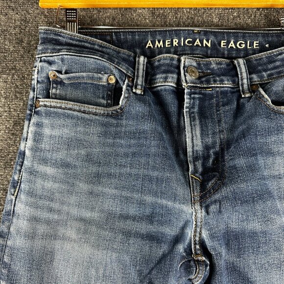 American Eagle Jeans Mens 32 Original Straight Cotton Stretch Pockets Frayed Hem - Picture 4 of 11